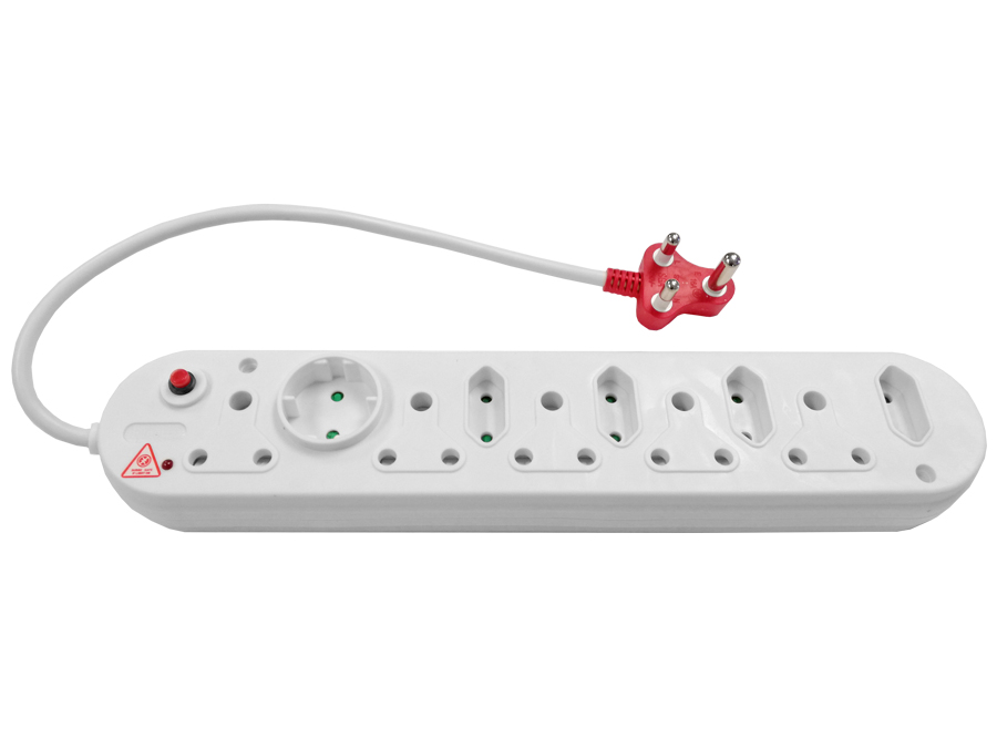 Multi Plug 5x16A 5x5A 0.5m Cord Surge Protected White