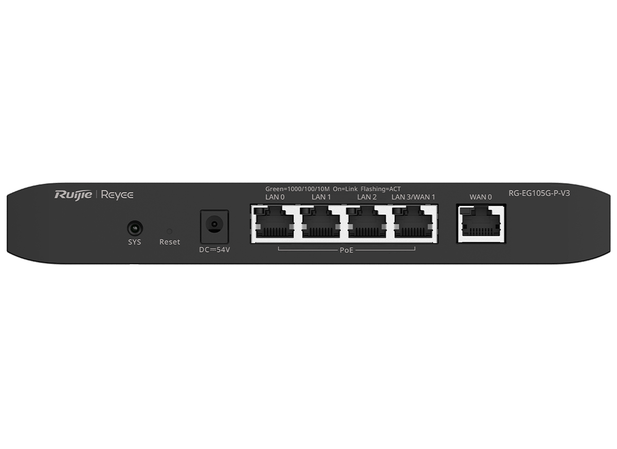 Reyee 5 Port Gigabit 2 WAN 4 PoE 54W 100 User Cloud Router