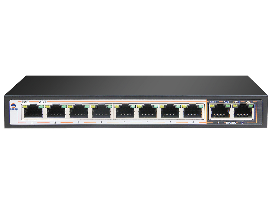 Scoop 8 Port Fast Ethernet PoE 96W 2 Gigabit Switch