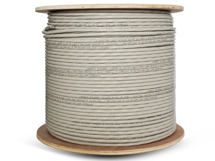 Linkbasic 305m Drum Cat6a Solid Grey UTP Cable